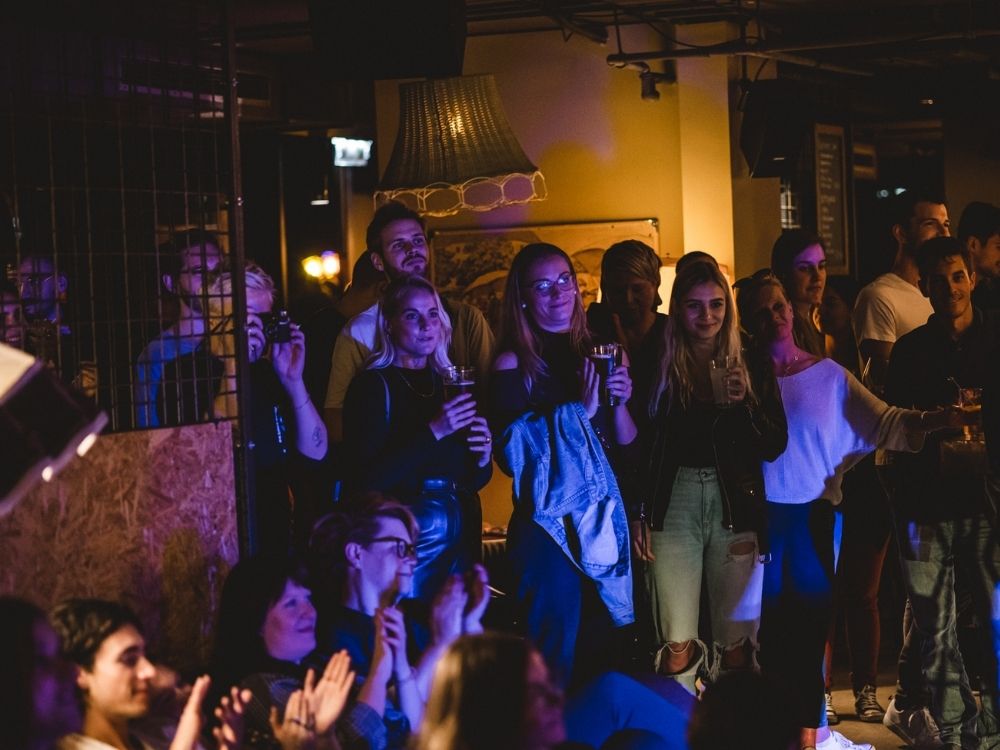 Crowd watching Eurovision Song Contest
